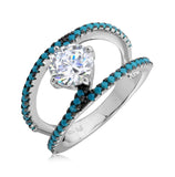 .925 Sterling Silver Rhodium Plated Open Shank Turquoise And Cz Stone Ring, <b>size: 5</b>