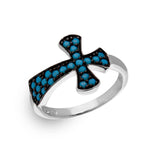 .925 Sterling Silver Black Rhodium & Rhodium Plated Ring With Turquoise Enamel, <b>size: 5</b>