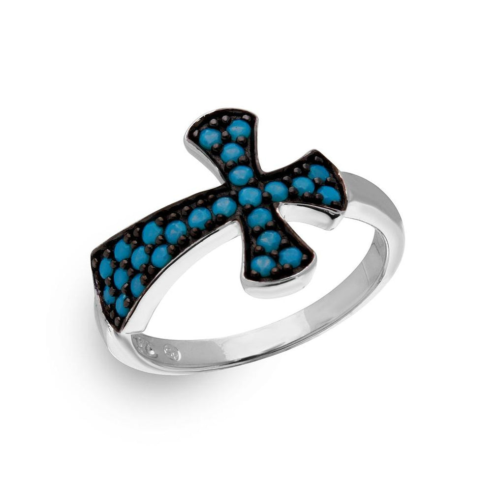 .925 Sterling Silver Black Rhodium & Rhodium Plated Ring With Turquoise Enamel, <b>size: 5</b>