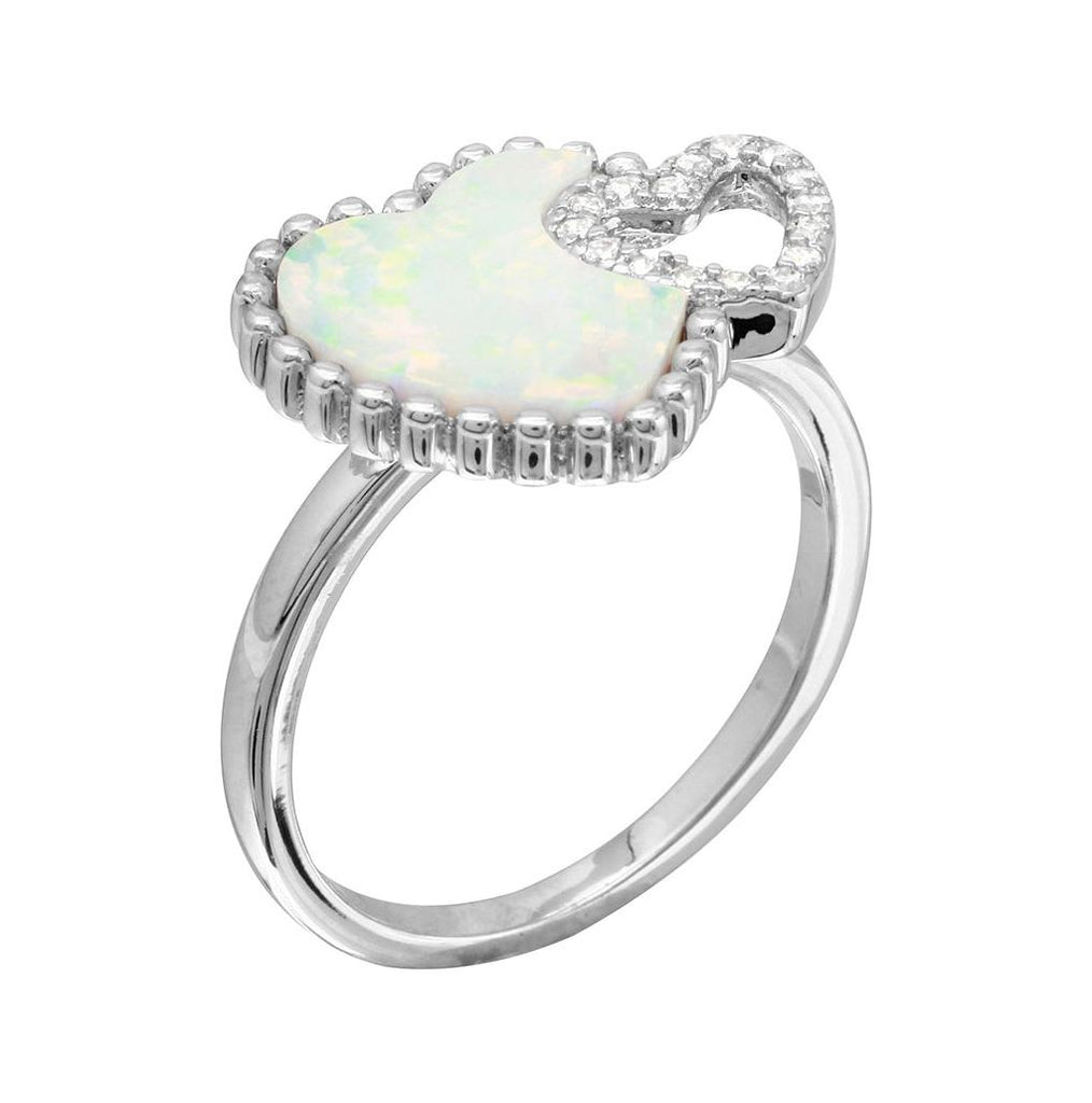 .925 Sterling Silver Rhodium Plated Double Opal And Cz Heart Ring, <b>size: 5</b>