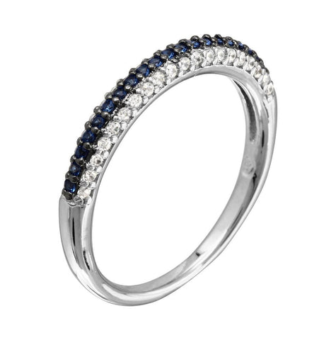 .925 Sterling Silver Rhodium Plated Blue And Clear Stackable Ring, <b>size: 5</b>