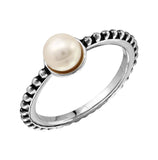 .925 Sterling Silver Rhodium Plated Beaded Shank Fresh Water Center Pearl Ring, <b>size: 5</b>