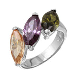 .925 Sterling Silver Rhodium Plated Multi Color 3 Cz Stones Ring, <b>size: 5</b>