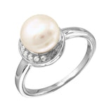 .925 Sterling Silver Rhodium Plated Cz Cresent Ring With Fresh Water Pearl, <b>size: 5</b>