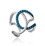 .925 Sterling Silver Rhodium Plated Open Ended Interlock Ring With Turquoise Stones, <b>size: 5</b>