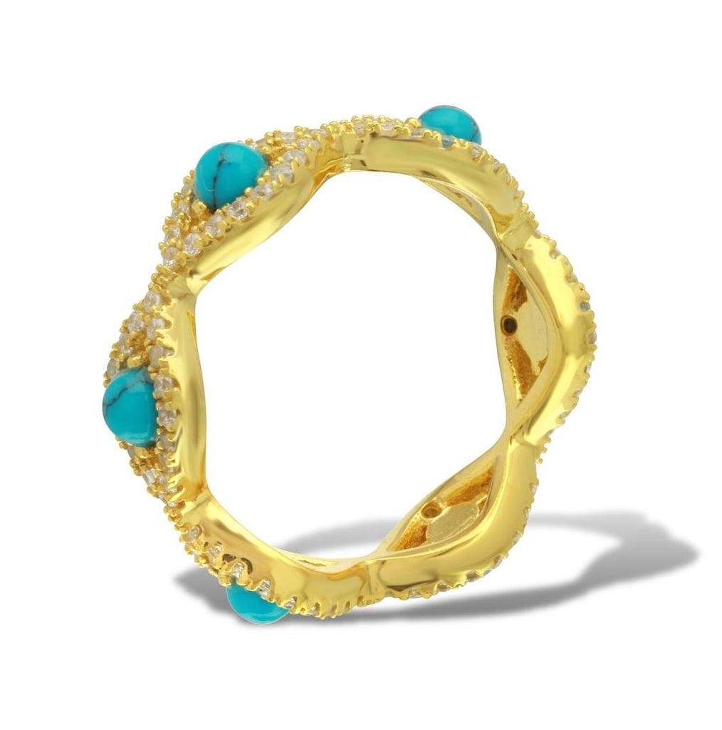 .925 Sterling Silver Gold Plated Evil Eye Eternity Ring With Turquoise Beads, <b>size: 5</b>