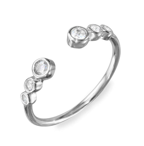 .925 Sterling Silver Rhodium Plated Open Ring With 3 Graduated Round Cz, <b>size: 5</b>