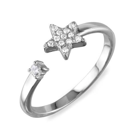 .925 Sterling Silver Rhodium Plated Open Star Ring With Cz, <b>size: 5</b>