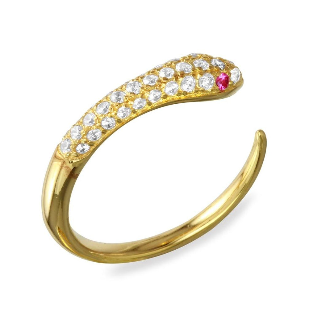 .925 Sterling Silver Gold Plated Open Snake Ring With Cz, <b>size: 5</b>