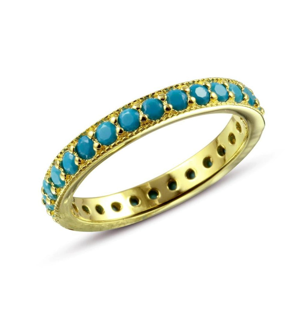 .925 Sterling Silver Gold Plated Eternity Ring With Turquoise Beads, <b>size: 5</b>