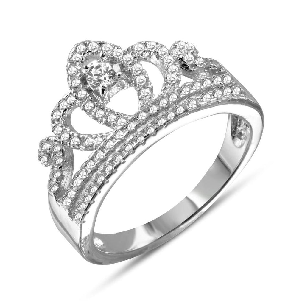 .925 Sterling Silver Rhodium Plated Tiara With Cz Ring, <b>size: 5</b>