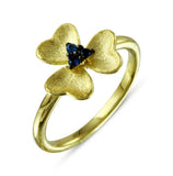 .925 Sterling Silver Gold Plated & Matte Finish Flower Ring With Blue Cz, <b>size: 5</b>