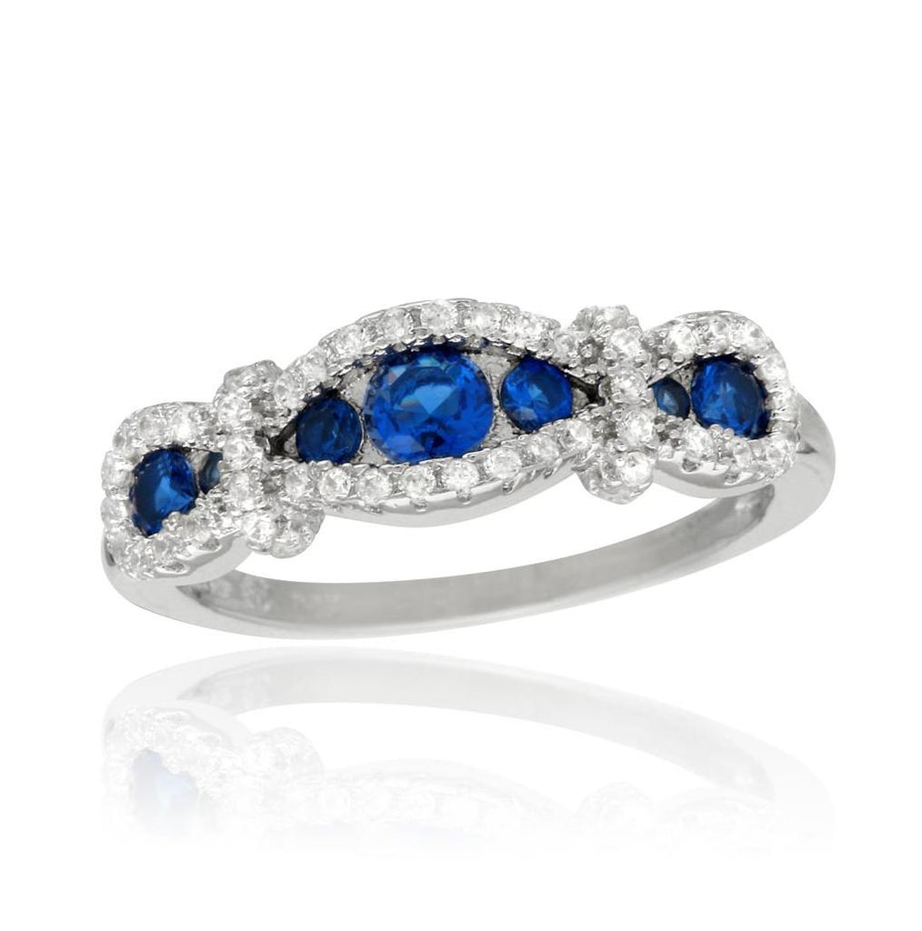 .925 Sterling Silver Rhodium Plated Knotted Blue Cz Ring, <b>size: 5</b>