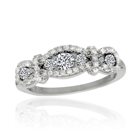 .925 Sterling Silver Rhodium Plated Knotted Clear Cz Ring, <b>size: 5</b>