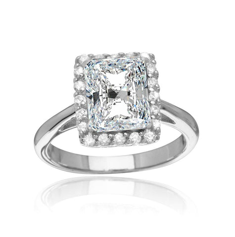 .925 Sterling Silver Rhodium Plated Square Clear Cz Halo Ring, <b>size: 5</b>