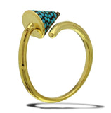 .925 Sterling Silver Gold Plated Open End Cone Ring With Turquoise Beads, <b>size: 5</b>