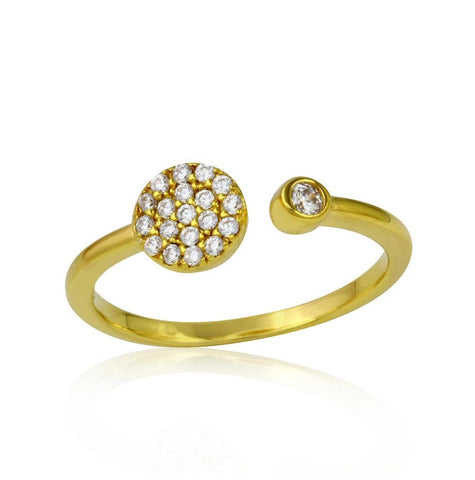 .925 Sterling Silver Gold Plated Open Ring With Round Cz & Cz Circle, <b>size: 5</b>