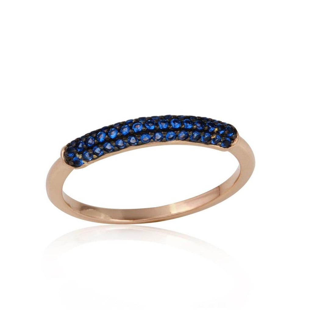 .925 Sterling Silver Rose Gold Plated Semi Eternity Blue Cz Ring, <b>size: 5</b>