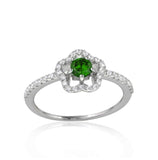 .925 Sterling Silver Rhodium Plated Clover Micropave Ring With Green Center Cz & Clear Round Cz, <b>size: 5</b>