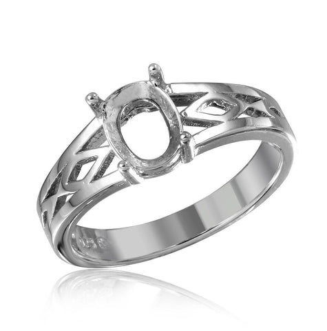 .925 Sterling Silver Rhodium Plated Cut Out Designed Shank Single Stone Mounting Ring, <b>size: 5</b>