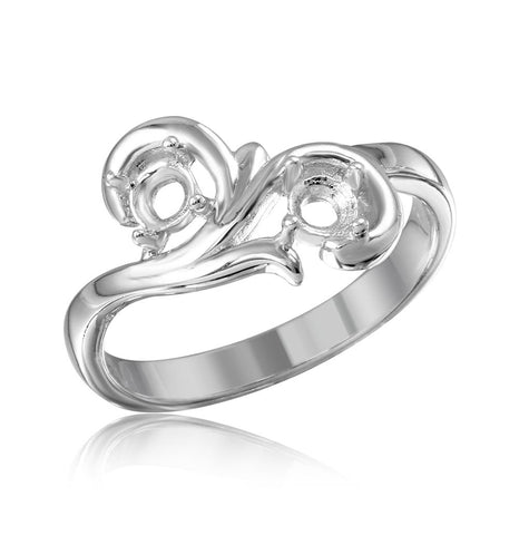 .925 Sterling Silver Rhodium Plated Vine Design 2 Stones Mounting Ring, <b>size: 5</b>