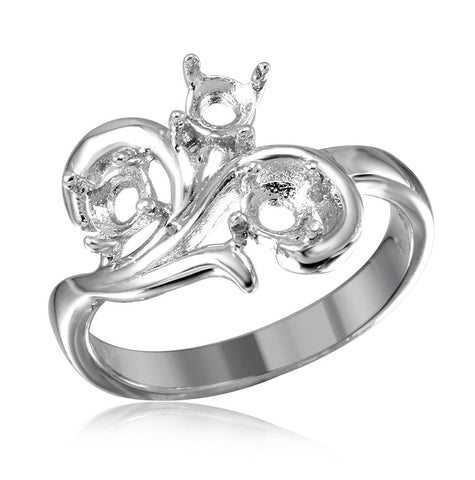 .925 Sterling Silver Rhodium Plated Vine Design 3 Stones Mounting Ring, <b>size: 5</b>