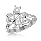 .925 Sterling Silver Rhodium Plated Vine Design 4 Stones Mounting Ring, <b>size: 5</b>