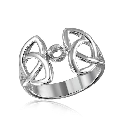 .925 Sterling Silver Rhodium Plated Triquetra Shank Single Stone Mounting Ring, <b>size: 5</b>