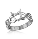 .925 Sterling Silver Rhodium Plated Open Overlap Shank Heart Stone Mounting Ring, <b>size: 5</b>