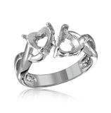 .925 Sterling Silver Rhodium Plated Double Heart  Mounting Twisted Shank Ring, <b>size: 5</b>