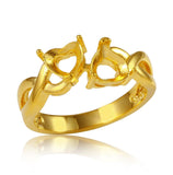 .925 Sterling Silver Gold Plated Double Heart  Mounting Twisted Shank Ring, <b>size: 5</b>