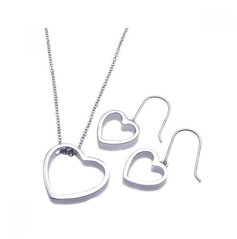 .925 Sterling Silver Rhodium Plated Open Heart Hook Earring & Necklace Set