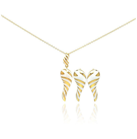 .925 Sterling Silver Gold Plated Zebra Stripe Print Drop Cz Stud Earring & Necklace Set