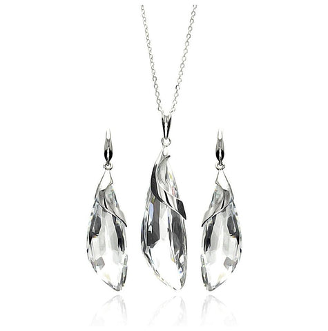 .925 Sterling Silver Rhodium Plated Clear Drop Cz Hook Earring & Necklace Set