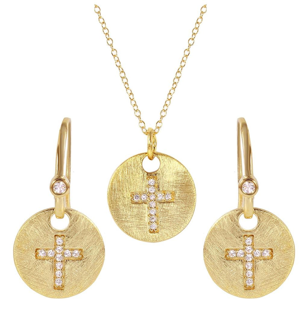 .925 Sterling Silver Gold Plated Cross Roundtag Set