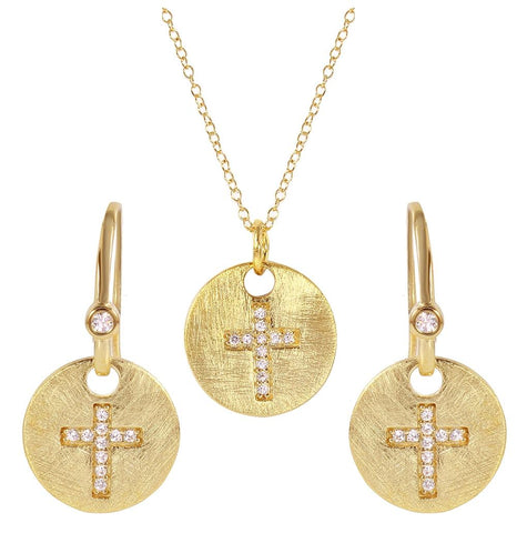 .925 Sterling Silver Gold Plated Cross Roundtag Set