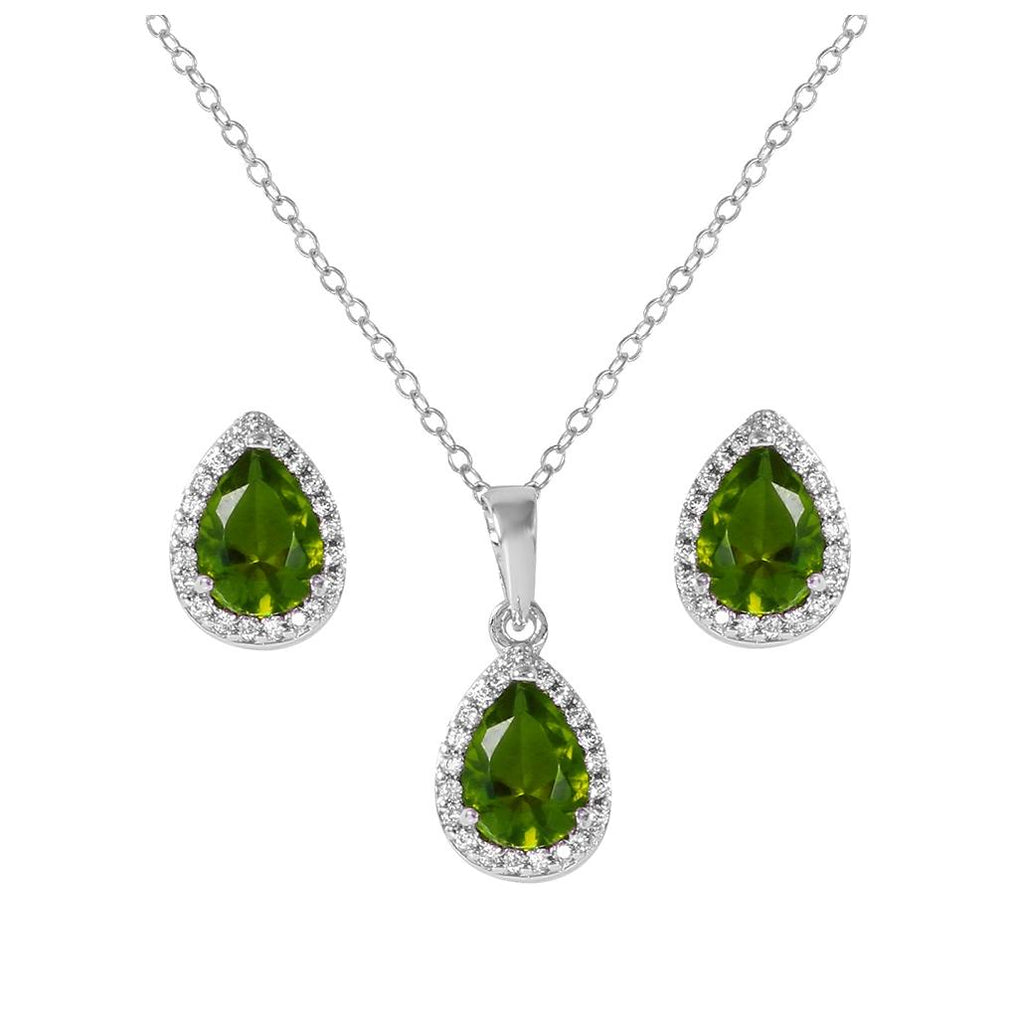 .925 Sterling Silver Rhodium Plated Pear Birthstone Set August