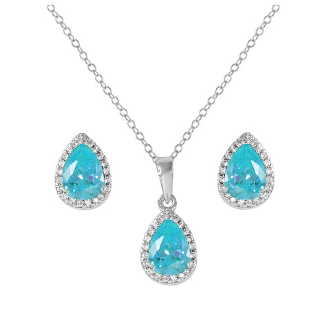 .925 Sterling Silver Rhodium Plated Pear Birthstone Set December