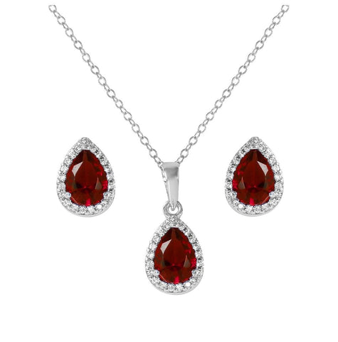 .925 Sterling Silver Rhodium Plated Pear Birthstone Set January