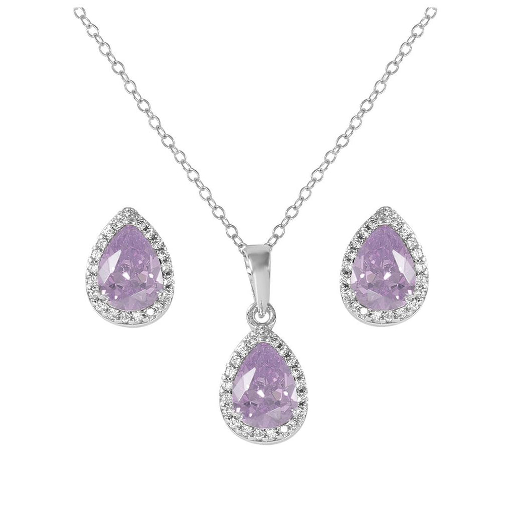 .925 Sterling Silver Rhodium Plated Pear Birthstone Set June