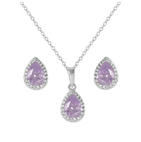 .925 Sterling Silver Rhodium Plated Pear Birthstone Set June