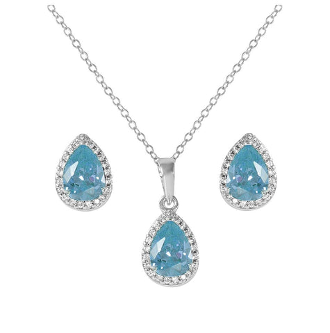 .925 Sterling Silver Rhodium Plated Pear Birthstone Set March