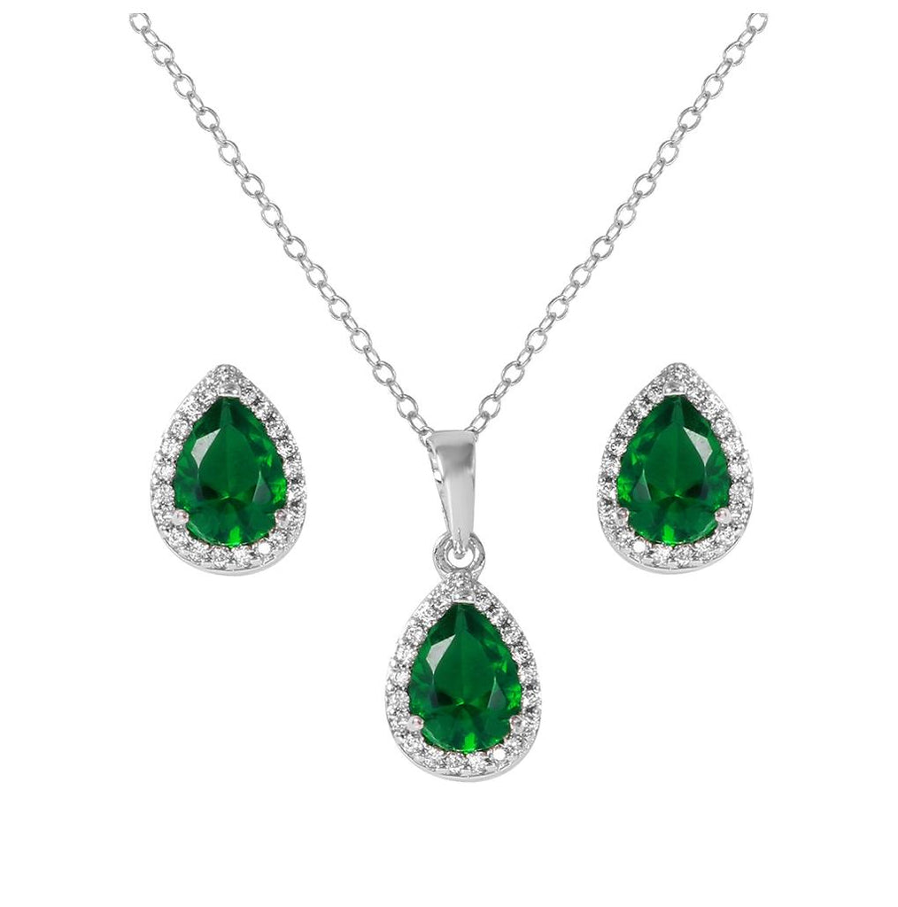 .925 Sterling Silver Rhodium Plated Pear Birthstone Set May