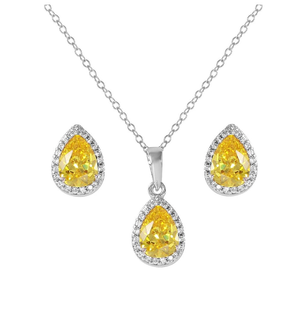 .925 Sterling Silver Rhodium Plated Pear Birthstone Set November