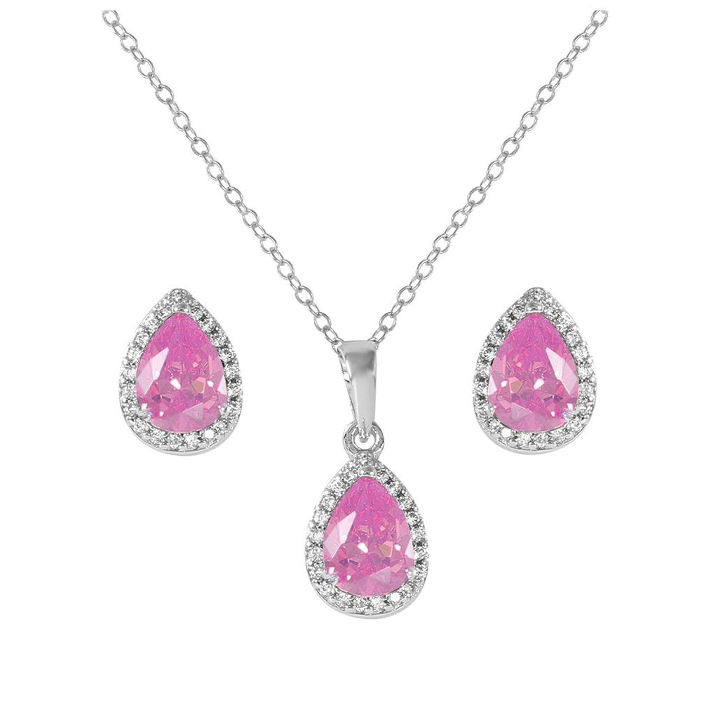 .925 Sterling Silver Rhodium Plated Pear Birthstone Set October