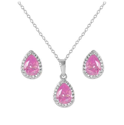 .925 Sterling Silver Rhodium Plated Pear Birthstone Set October