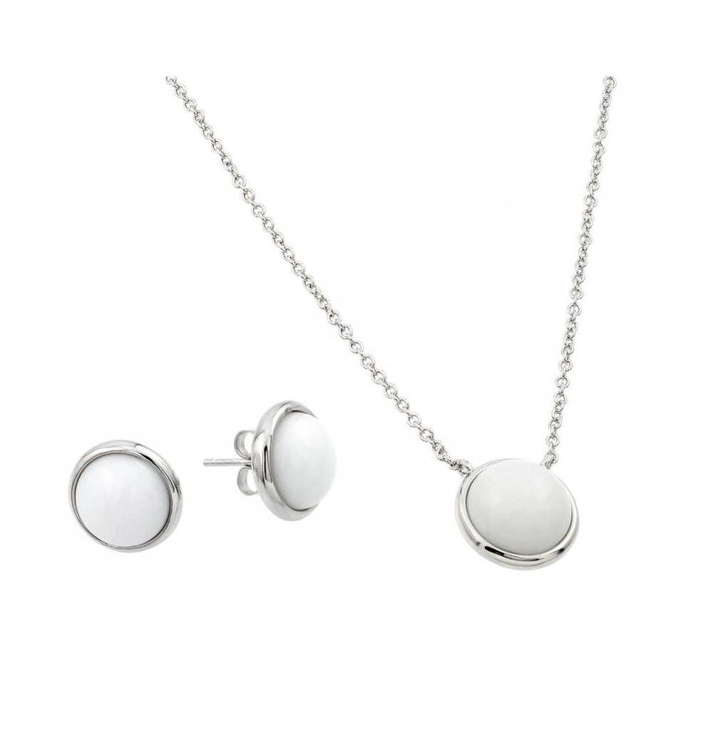 .925 Sterling Silver Rhodium Plated White Round Stone Stud Earring & Necklace Set