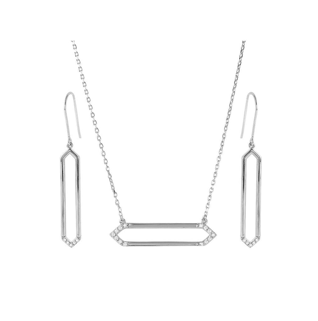 .925 Sterling Silver Rhodium Plated Long Open Hexagon Set