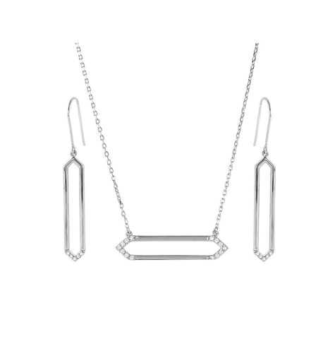 .925 Sterling Silver Rhodium Plated Long Open Hexagon Set