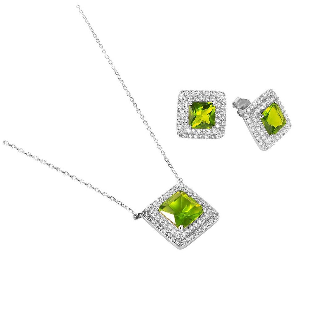 .925 Sterling Silver Rhodium Plated Square Cz Cluster Birthstone Set August